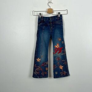 Fubu Girls Size 6 Denim Blue Jeans Embroidered Flowers Elastic Back Waist Y2K